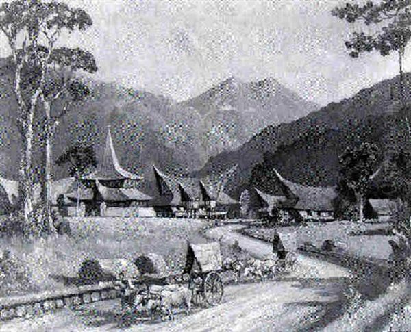 A Village Scene On Sumatra Oil Painting by Leo Eland