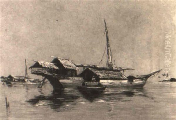 Two Ships In Coastal Waters Oil Painting by Leo Eland