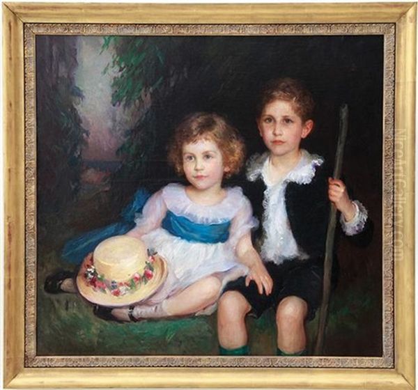 Portrait Of Young Siblings Oil Painting by Lydia Field Emmet