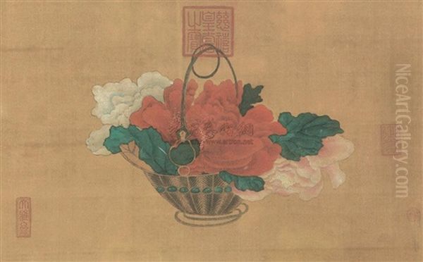 Flowers Oil Painting by Empress Cixi Manchu-Chinese