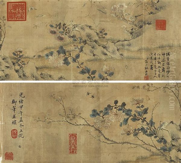 Flower And Bird Oil Painting by  Empress Dowager Cixi