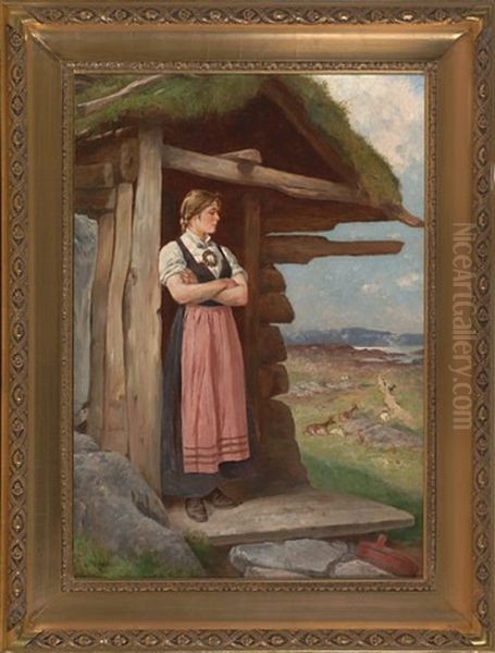 Seterjente Pa Utkikk Oil Painting by Axel Ender