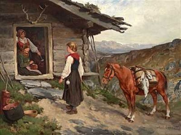 Pa Visitt Oil Painting by Axel Ender
