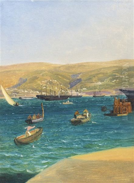 Hafen Von Triest (the Harbour, Trieste) Oil Painting by Thomas Ender