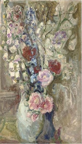 Hollyhocks Oil Painting by Florence Engelbach