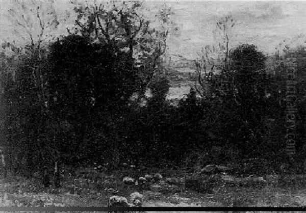 Grazing Sheep At Sunset Oil Painting by John Joseph Enneking