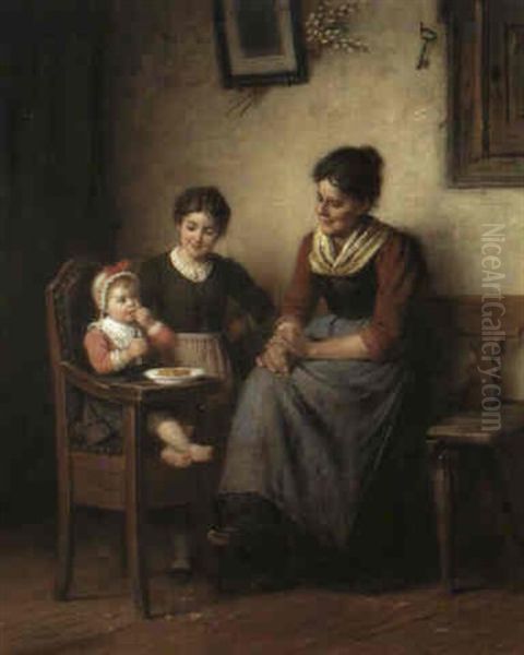 Mutter Mit Zwei Kindern Oil Painting by Rudolf Epp