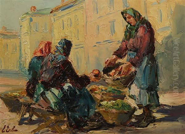 The Lvov Market Sellers Oil Painting by Erno Erb