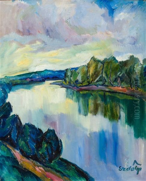 Flusslandschaft Oil Painting by Adalbert Erdelyi