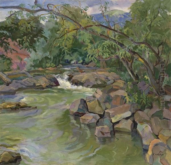 Mountain Stream Oil Painting by Adalbert Erdelyi