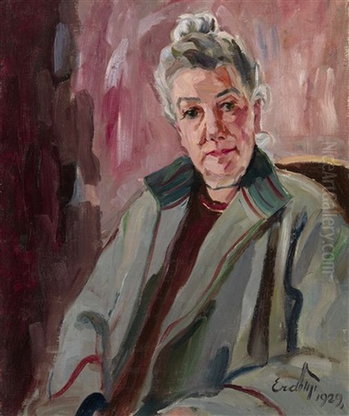 Portrait Of A Lady In A Green Jacket Oil Painting by Adalbert Erdelyi