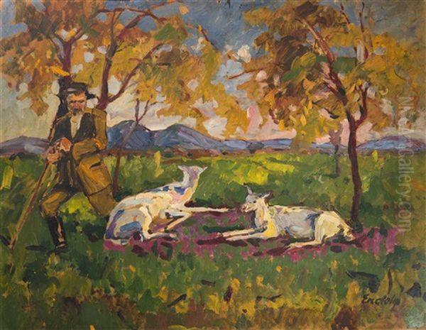 Shepherd Of Goats Oil Painting by Vojtech Erdelyi