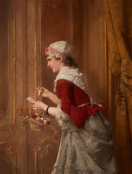 Young Woman With Flowers And A Letter Oil Painting by Otto Wilhelm Eduard Erdmann