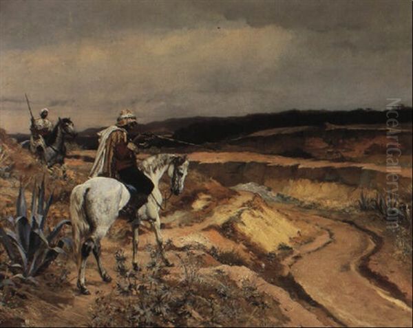 Arab Horsemen In The Desert Oil Painting by Rudolf Ernst