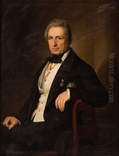 Retrato De Caballero De Tres Cuartos, Sentado Oil Painting by Antonio Maria Esquivel Suarez de Urbina