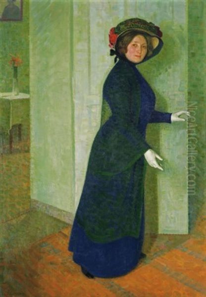 Portrait D'une Elegante Au Chapeau (portrait Of An Elegant Lady With Hat) Oil Painting by David Estoppey