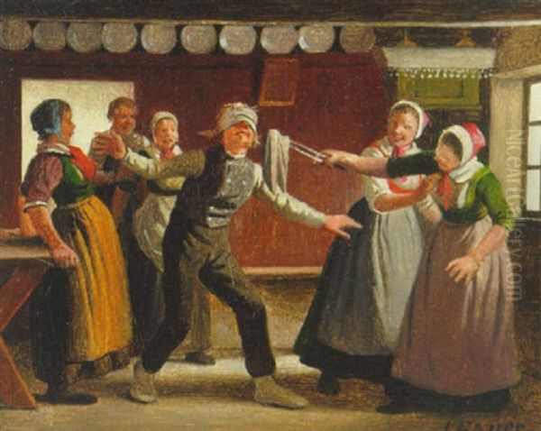 Blindebuk Oil Painting by Johann Julius Exner