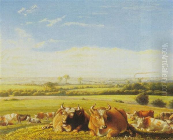 Landskab Med Koer, I Baggrunden By Oil Painting by Frederik Michael Fabritius de Tengnagel