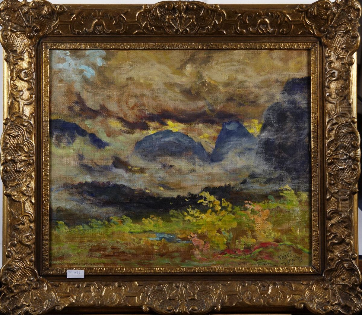 Norrlandskt Landskapsignerad Oil Painting by Johan Elias, Elis Aslund