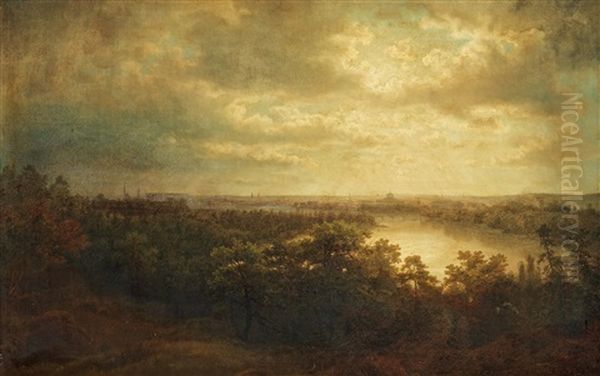 Stockholm From Djurgarden Oil Painting by Carl Johan Fahlcrantz