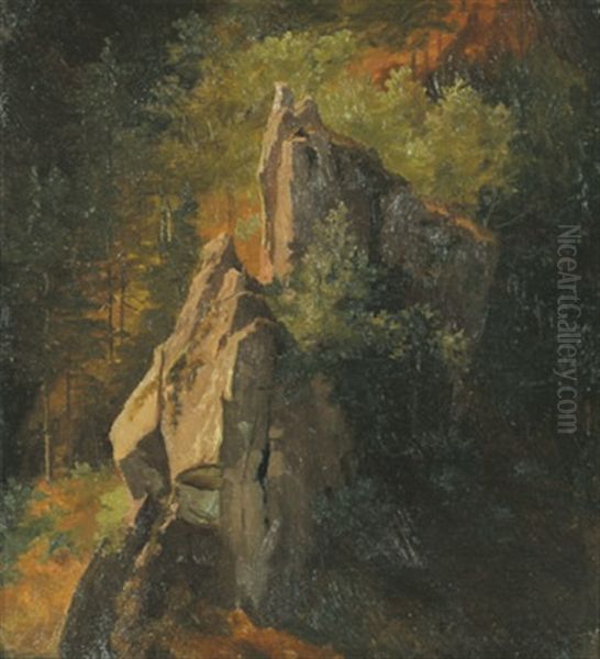 Felsen Im Wald Oil Painting by Carl Ludwig Fahrbach