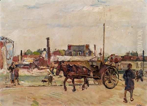 Strasenszene Mit Pferdekutsche Oil Painting by Carl Fahringer
