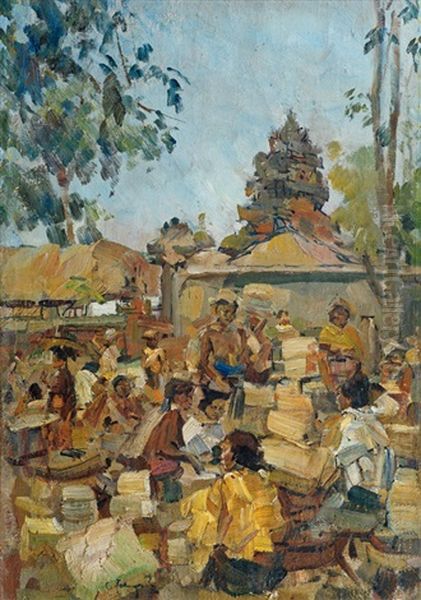 Markt In Indonesien Oil Painting by Carl Fahringer