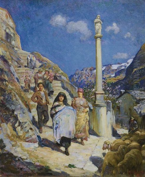 Ritorno Dal Santuario Oil Painting by Alberto Falchetti