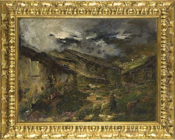 Paesaggio Montano Con Pastorella E Pecora Oil Painting by Alberto Falchetti