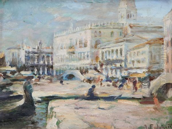 Dalla Riva Degli Schiavoni Venezia Oil Painting by Alberto Falchetti