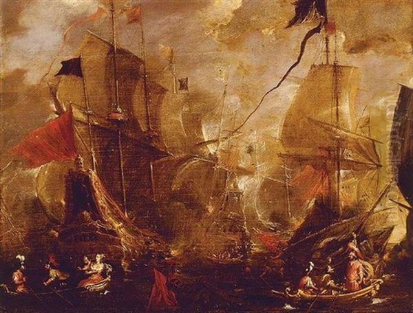 Cleopatra Fleeing The Battle Of Actium Oil Painting by Aniello Falcone