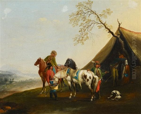 Vor Dem Reiterlager Oil Painting by Carel van Falens