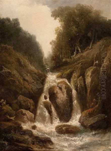 Wasserfall Im Gebirgstal Oil Painting by Clement Alphonse Antonin Fanart