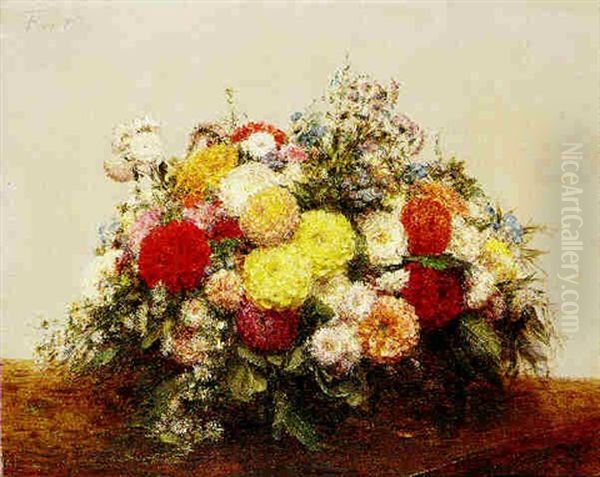 Gros Vase De Dahlias Et Fleurs Variees Oil Painting by Henri Fantin-Latour