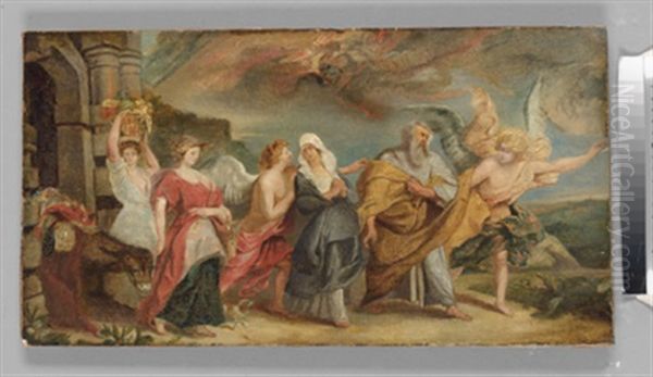Lot Und Seine Tochter (after Peter Paul Rubens) Oil Painting by Louis Farasyn