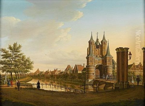 The Amsterdamse Poort, Haarlem Oil Painting by Paulus Constantijn la (La Fargue) Fargue