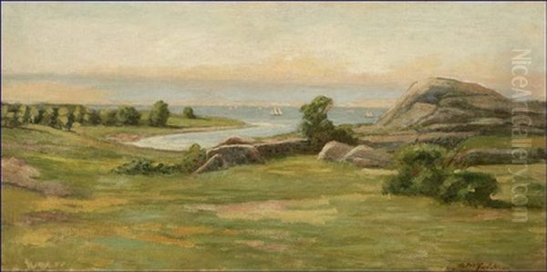 Sailboats In A Vast Coastal View Oil Painting by Ammi Merchant Farnham