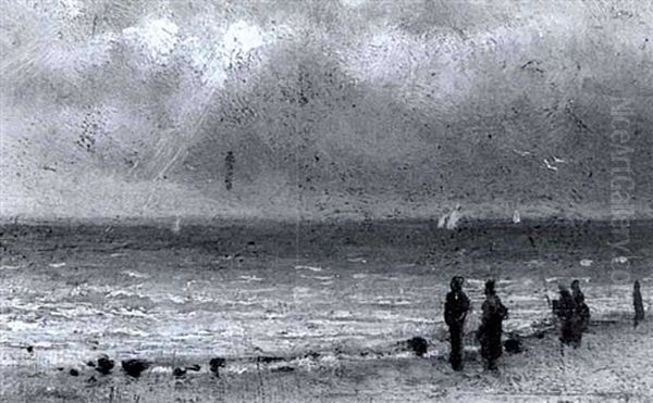 Meereskuste Mit Seglern Und Strandbesuchern Oil Painting by Giovanni Fattori