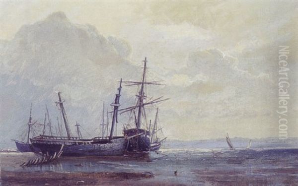 Skibe Pa Stranden Ved Ebbe Oil Painting by Viggo Fauerholdt