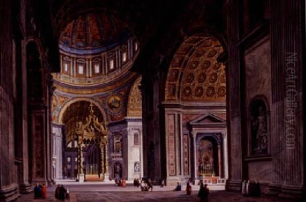 View Of The Interior Of Saint Peter's Basilica, Rome Oil Painting by Jean Victor Louis Faure