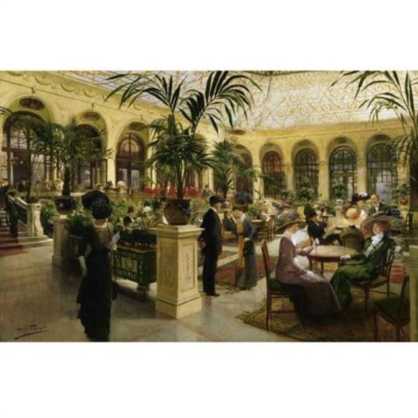 The Cafe De La Paix In Paris Oil Painting by Jean Joseph Leon Fauret