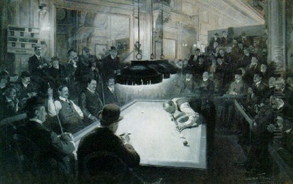 L'academie De Billiard Oil Painting by Jean Joseph Leon Fauret