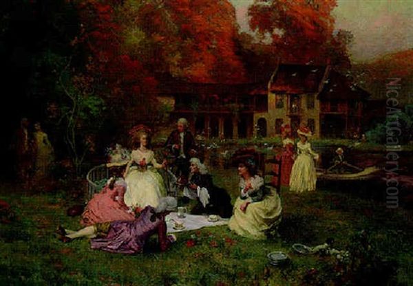 Un Gouter Au Petit Trianon Oil Painting by Jean Joseph Leon Fauret