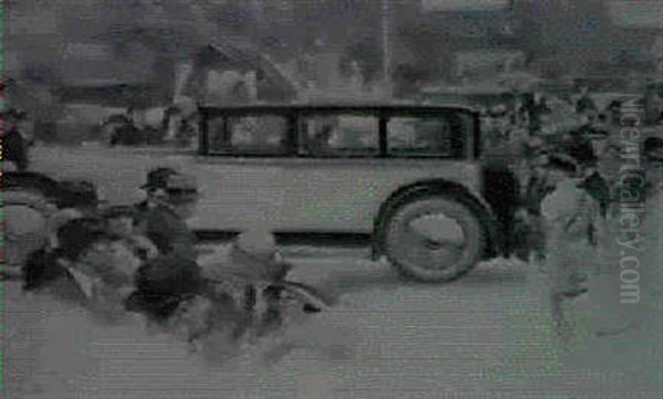 Le Salon De L'auto, Paris, Grand Palais Oil Painting by Jean Joseph Leon Fauret