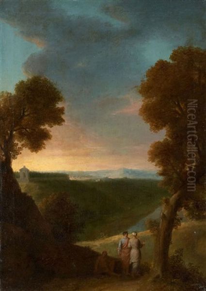Trois Personnages Dans Un Paysage Classique Oil Painting by Henri-Antoine de Favanne
