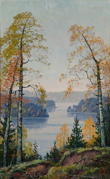 View To A Lake Oil Painting by Ellen Favorin