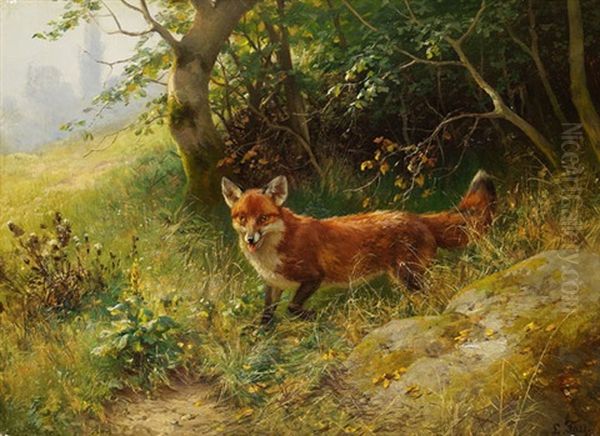 Fuchs (+ Rehbock; 2 Works) Oil Painting by Ludwig Benno Fay