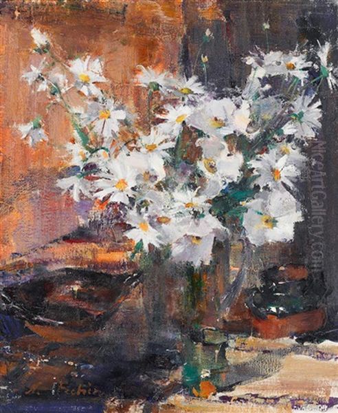 Still Life With Daisies Oil Painting by Nicolai Ivanovich Fechin