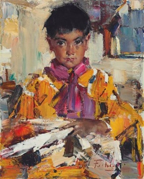 Indian Boy With Fan Oil Painting by Nicolai Ivanovich Fechin