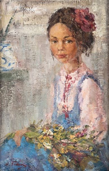 Little Native Girl Oil Painting by Nicolai Ivanovich Fechin
